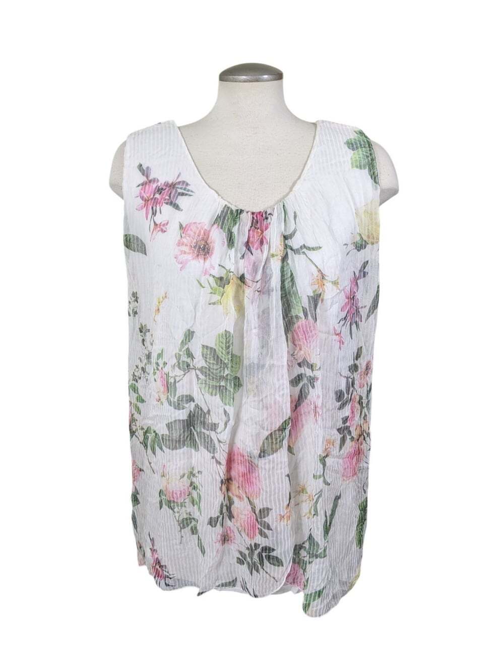 Bellambra Italy Silk Floral Layered Tank Top Cream Sleeveless Flowy Fairy 3X
